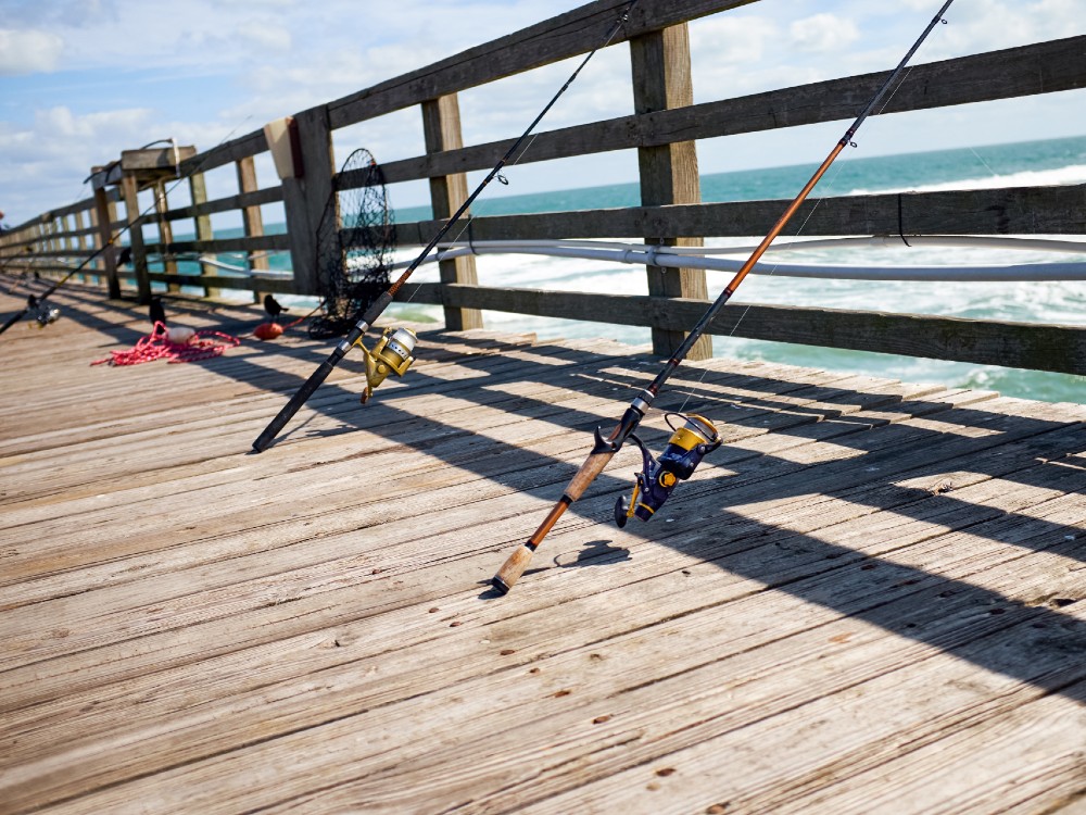 fishing poles on dock